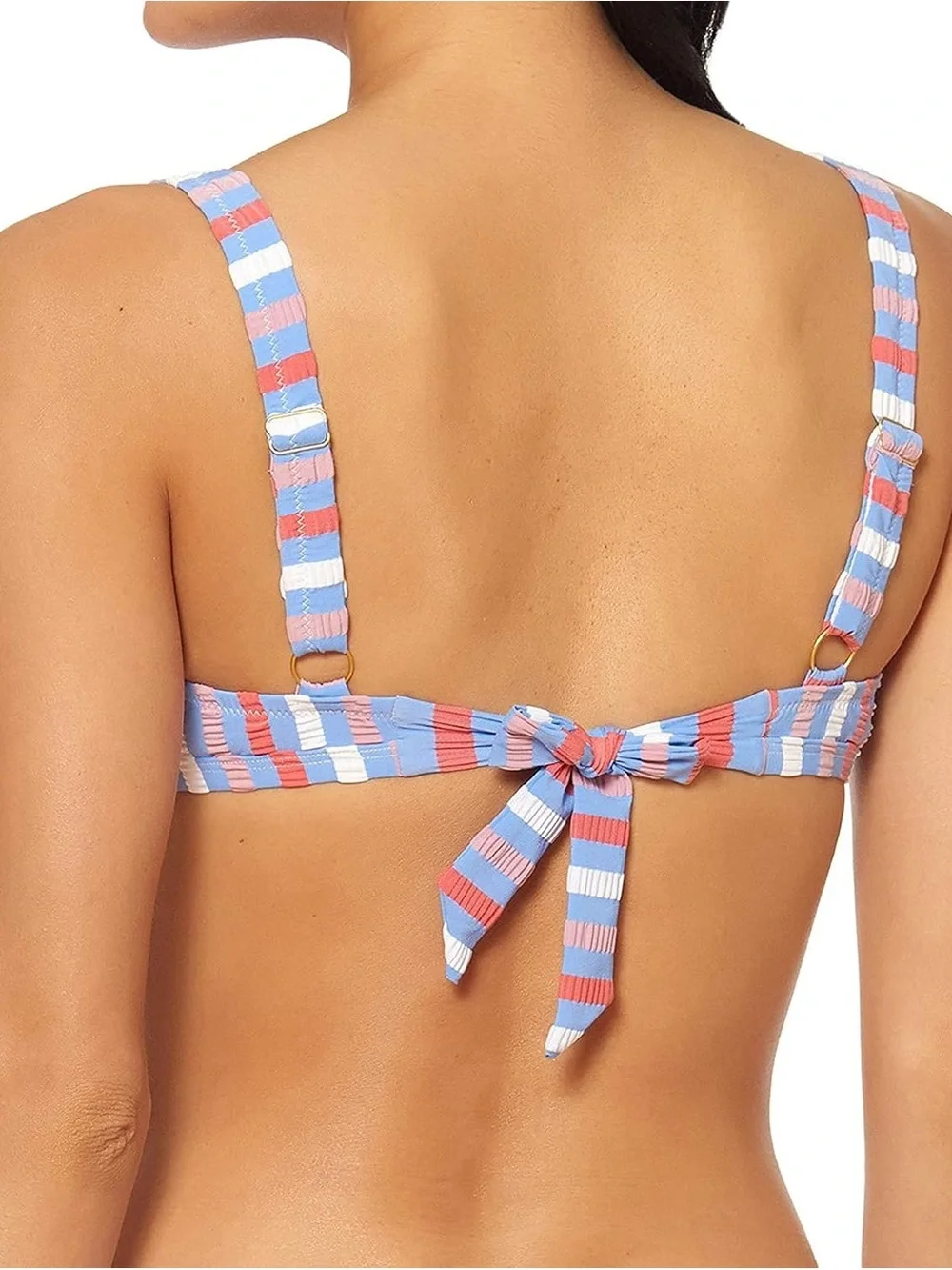 Jessica Bikini Retro Scoop Top HR Tie Waist Bottom Crinkle Sunset Stripe Large